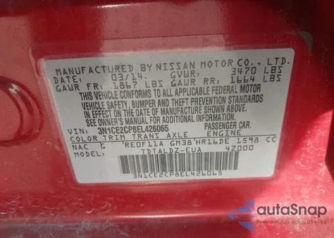 2014 Nissan Versa Note Sv z USA, uszkodzony, nr VIN 3N1CE2CP8EL426065